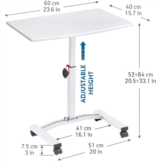 Table mobile pour ordinateur portable, taille du plateau 60x40 cm, hauteur réglable 52-84 cm, Tatkraft Cheer