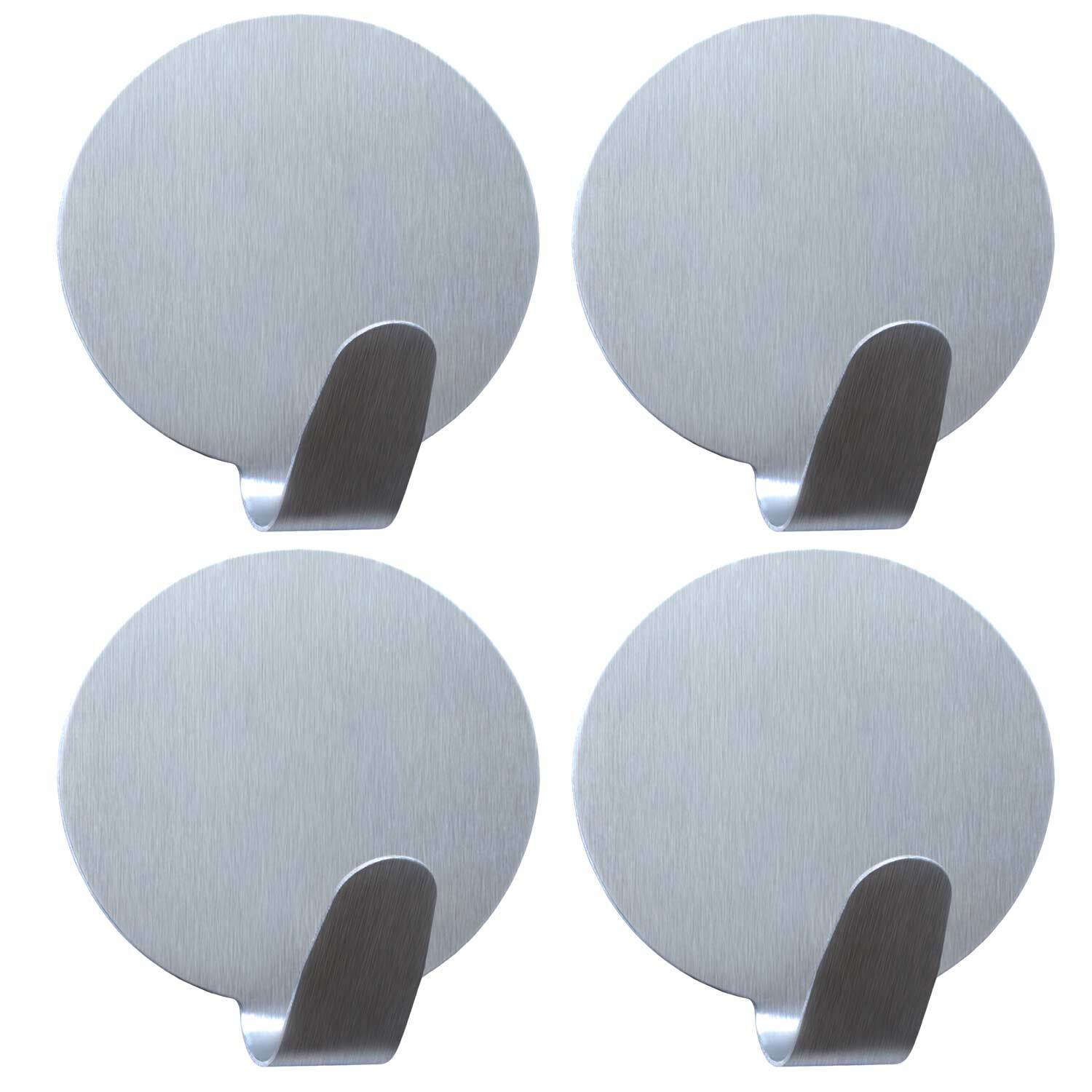 Adhesive Wall Hooks, Towel Holder, Set of 4, Silver –