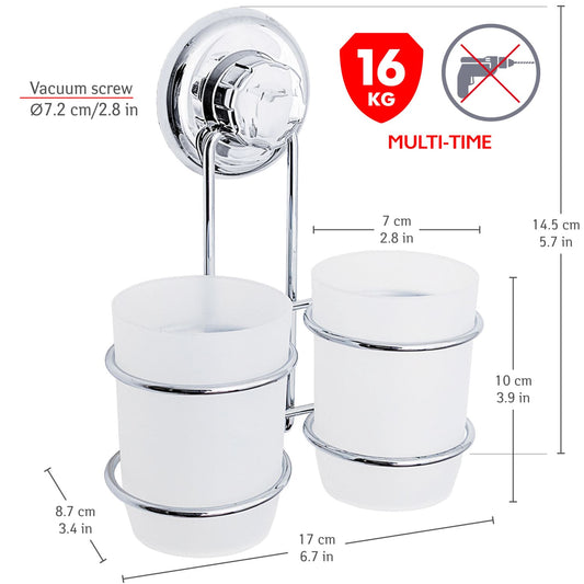 Bathroom Tumbler and Toothbrush Holder, Easy Installation no Drilling, Tatkraft Odr, 1