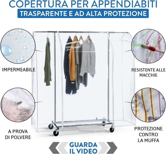 Copertura Protettiva Antipolvere per Stand Appendiabiti, Facile da aprire e chiudere,Trasparente, L183 cm, Tatkraft Big, 2