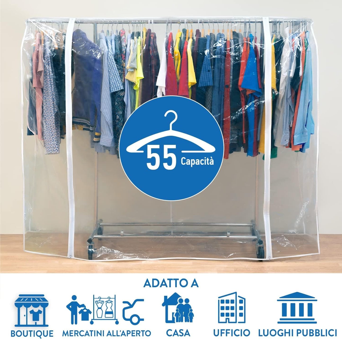Copertura Protettiva Antipolvere per Stand Appendiabiti, Facile da aprire e chiudere,Trasparente, L183 cm, Tatkraft Big, 7
