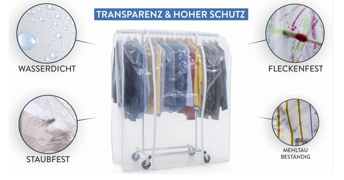 Heavy Duty Clothes Rail, Clothes Rail with Cover, Wardrobe on Wheels, 100 Kg Capacity, Tatkraft Darren & Protector, 4