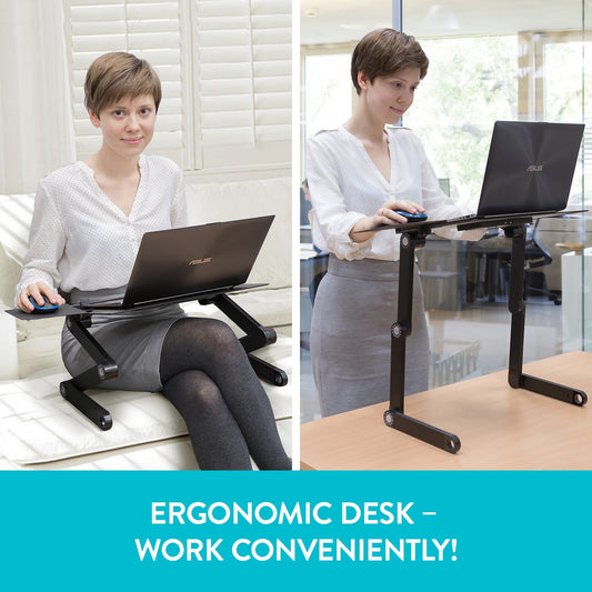 Laptop Table for Bed, Folding Laptop Table with Mouse Pad, USB Powered Fans, Adjustable Laptop Stand, WonderWorker Einstein, 1