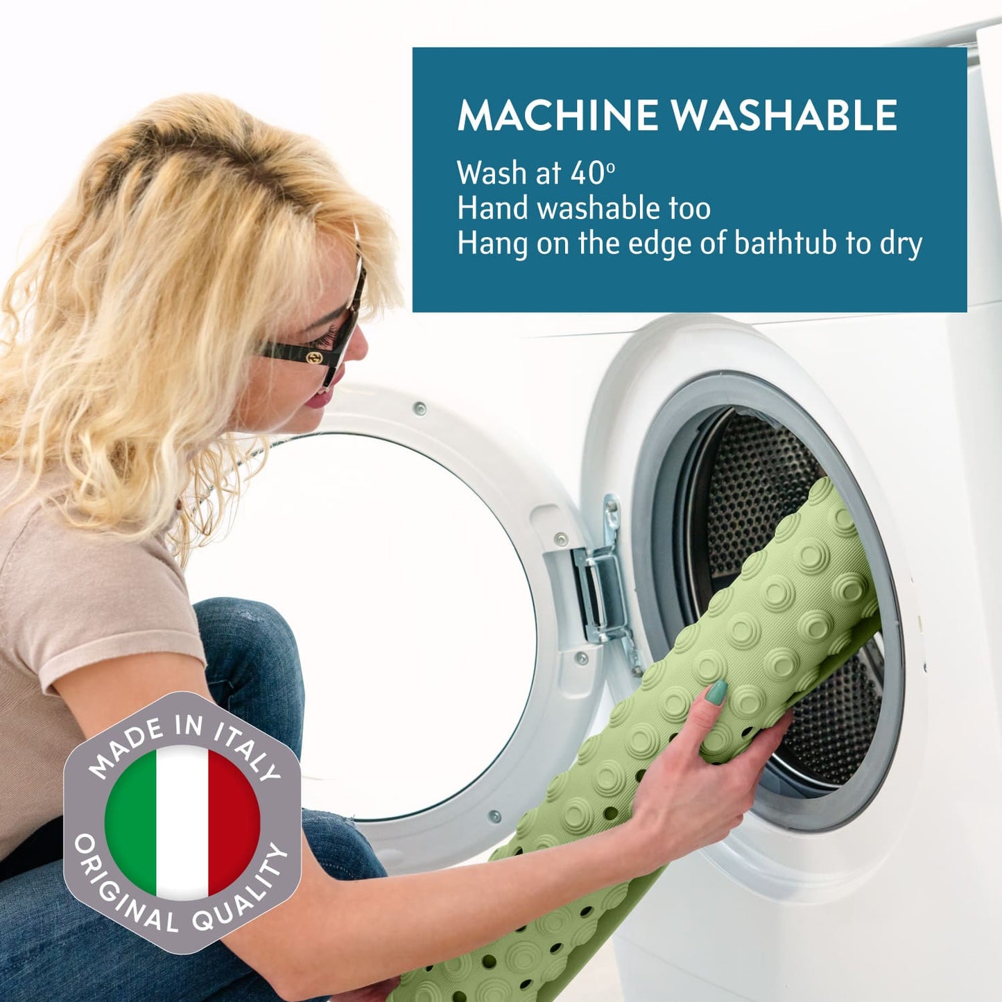 Alfombra de Ducha Antideslizante, Caucho sin BPA, Lavable a Máquina, Hecha en Italia, verde, Tatkraft Detail, 6