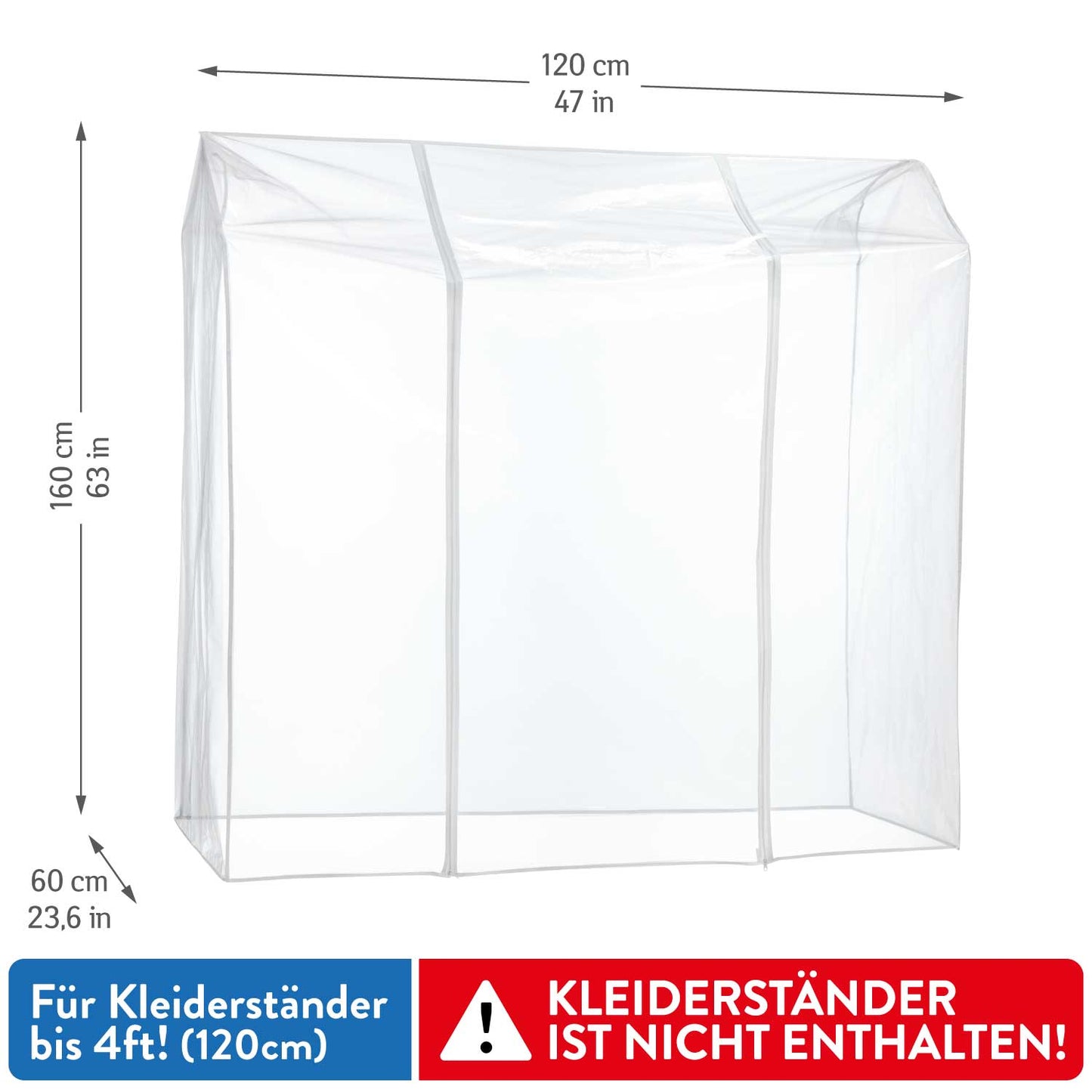 Kleiderständer Abdeckung, Schutzhülle für Kleiderständer, 2 Reißverschlüssen, 120x160x60cm, Tatkraft Protector, 4