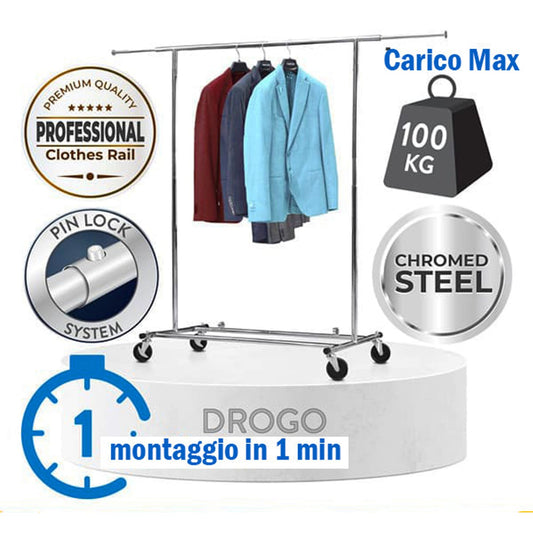 Stand Appendiabiti, Rella Appendiabiti, Stand Appendiabiti Professionale, Portata 100 kg, con Ruote, Tatkraft Drogo, 2