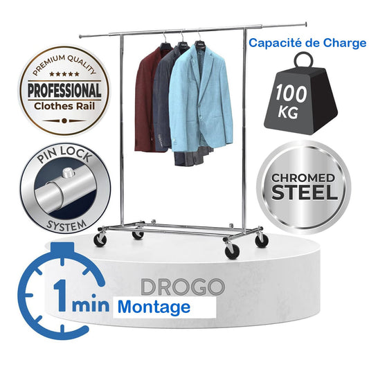 Portant Vêtement Solide 100 kg, Portant Vetement Professionnel, Portant Pliable, Portant a Roulette, Tatkraft Drogo, 2