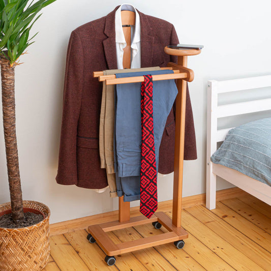 Servomuto, Indossatore, Composto da 1 gruccia, 3 portapantaloni e ripiano portaoggetti, Colore ciliegio, Tatkraft Lord, 2