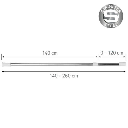 Telescopic Shower Curtain Rail Stainless Steel L140÷260 cm D 25mm, Tatkraft Oscar, 1