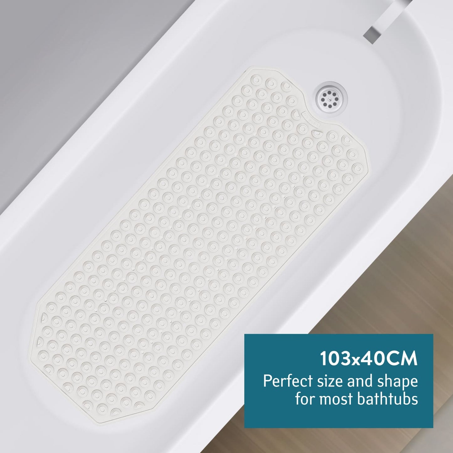 Badewannenmatte, Premium Italien, Antirutschmatte Badewanne, Badewannenmatte Rutschfest, 40x103cm, Weiß, Tatkraft Secure, 4