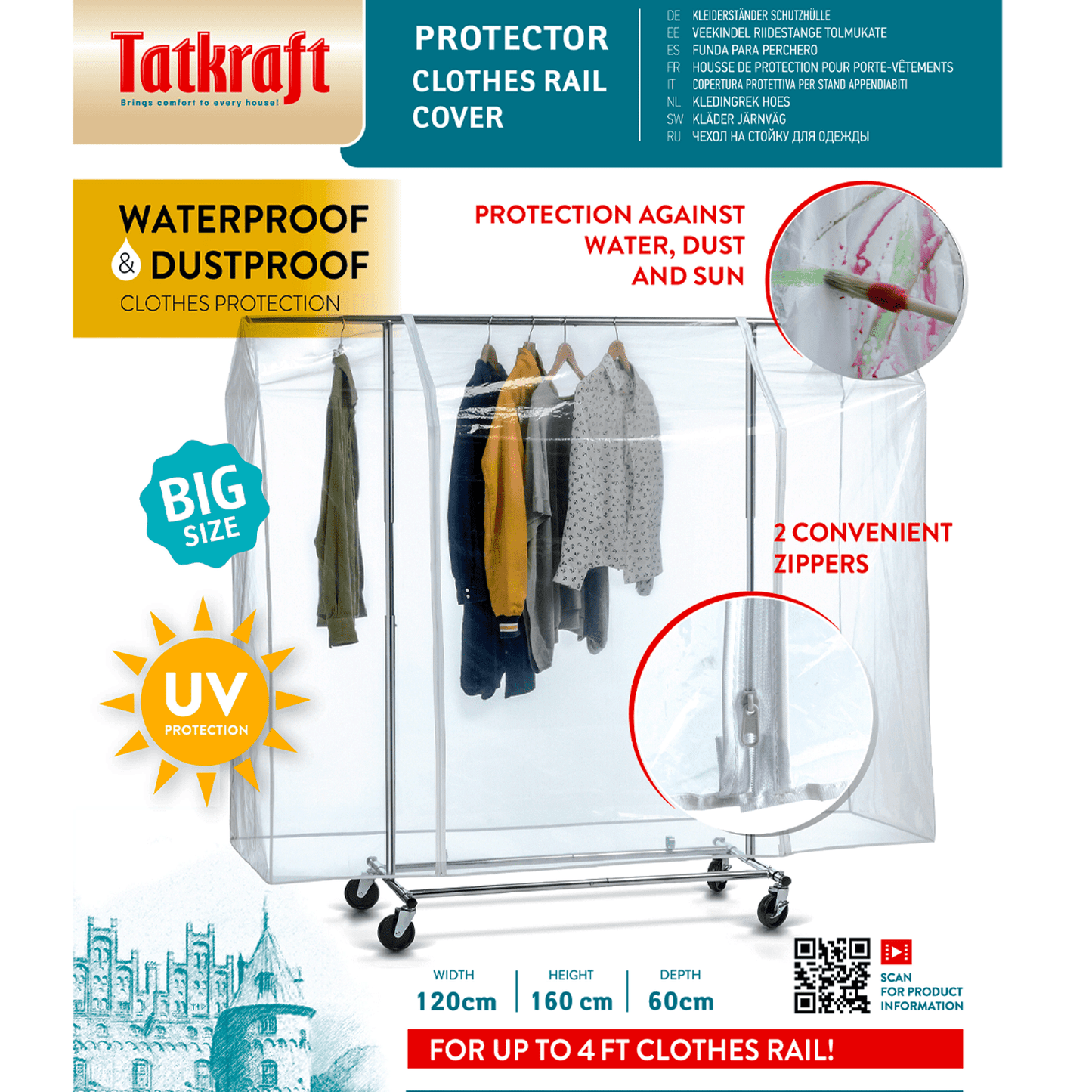 Housse Portant Vetement, Housse pour Portant Vetement, Plastique Waterproof Transparent, L 120 cm, Tatkraft Protector, 7