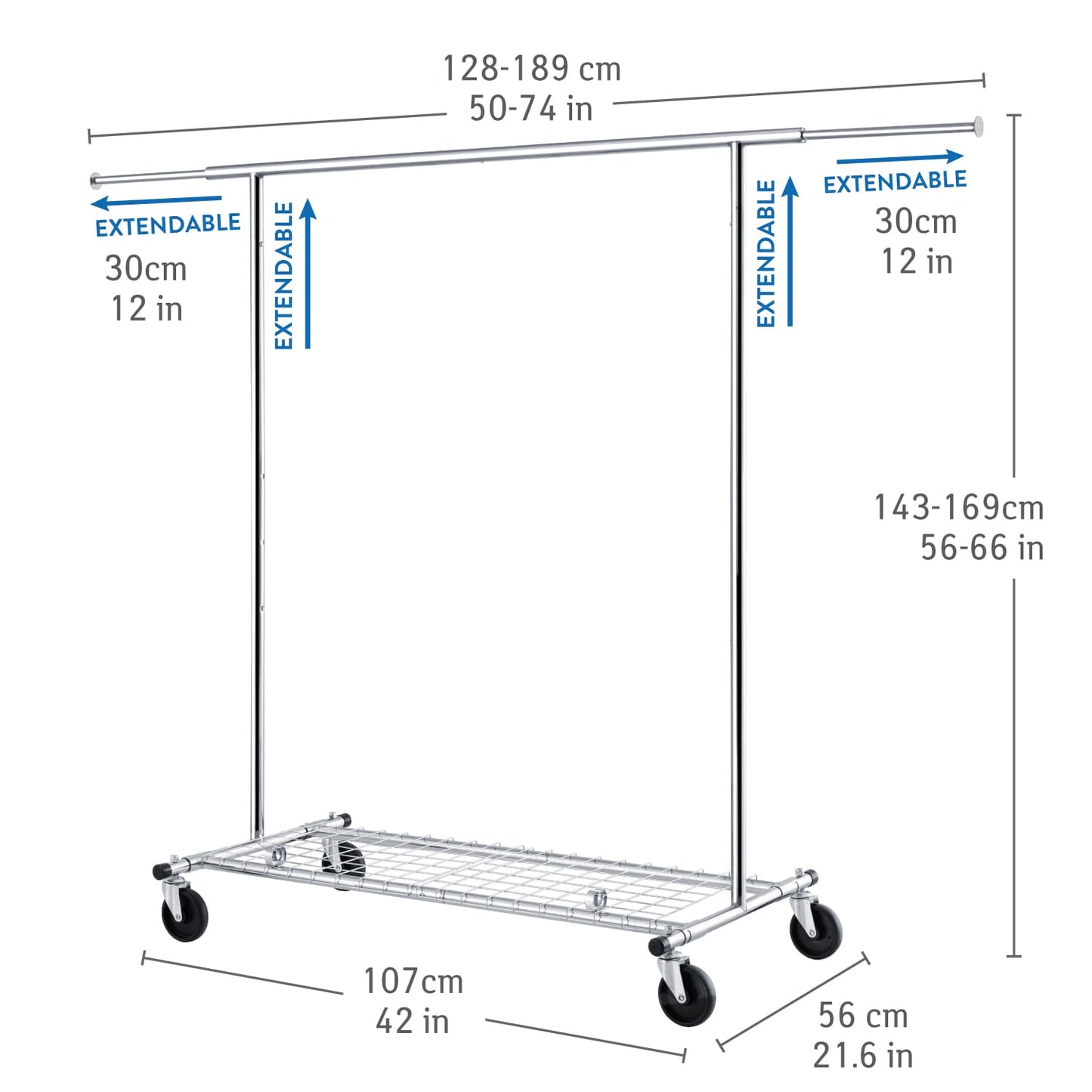 Kleiderständer, Kleiderständer Stabil, Schwerlast, Bis 100 Kg, Ausziehbare Länge, Höhe, auf Rollen, Tatkraft Duncan, 9