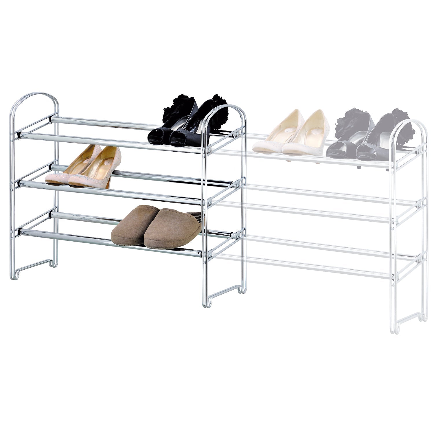 Etagère à Chaussures en Acier Chromé 3 Etages, Porte-Chaussures Extensible, Tatkraft Maestro, 2