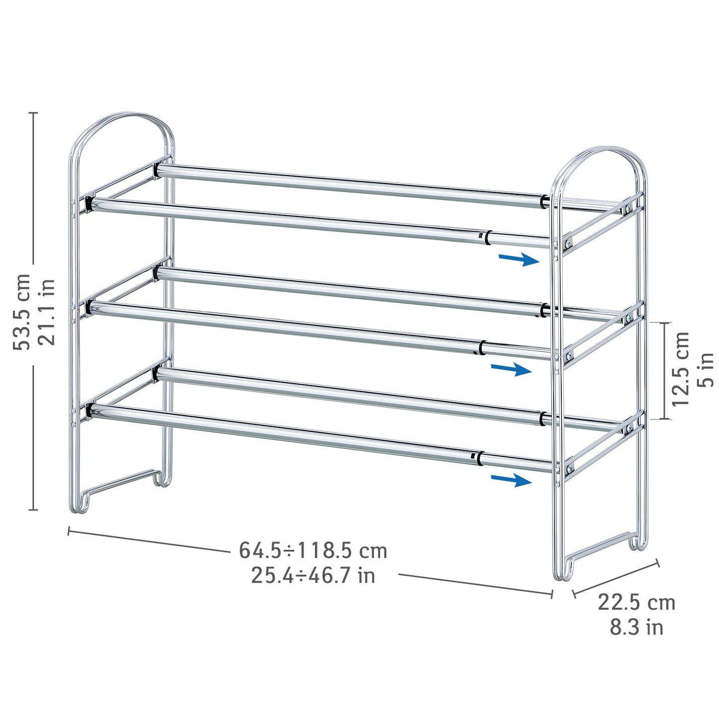 Schuhregal, Schwerlast, 3 Etagen, Ausziehbar Länge 64,5 bis 118 cm, Tatkraft Maestro