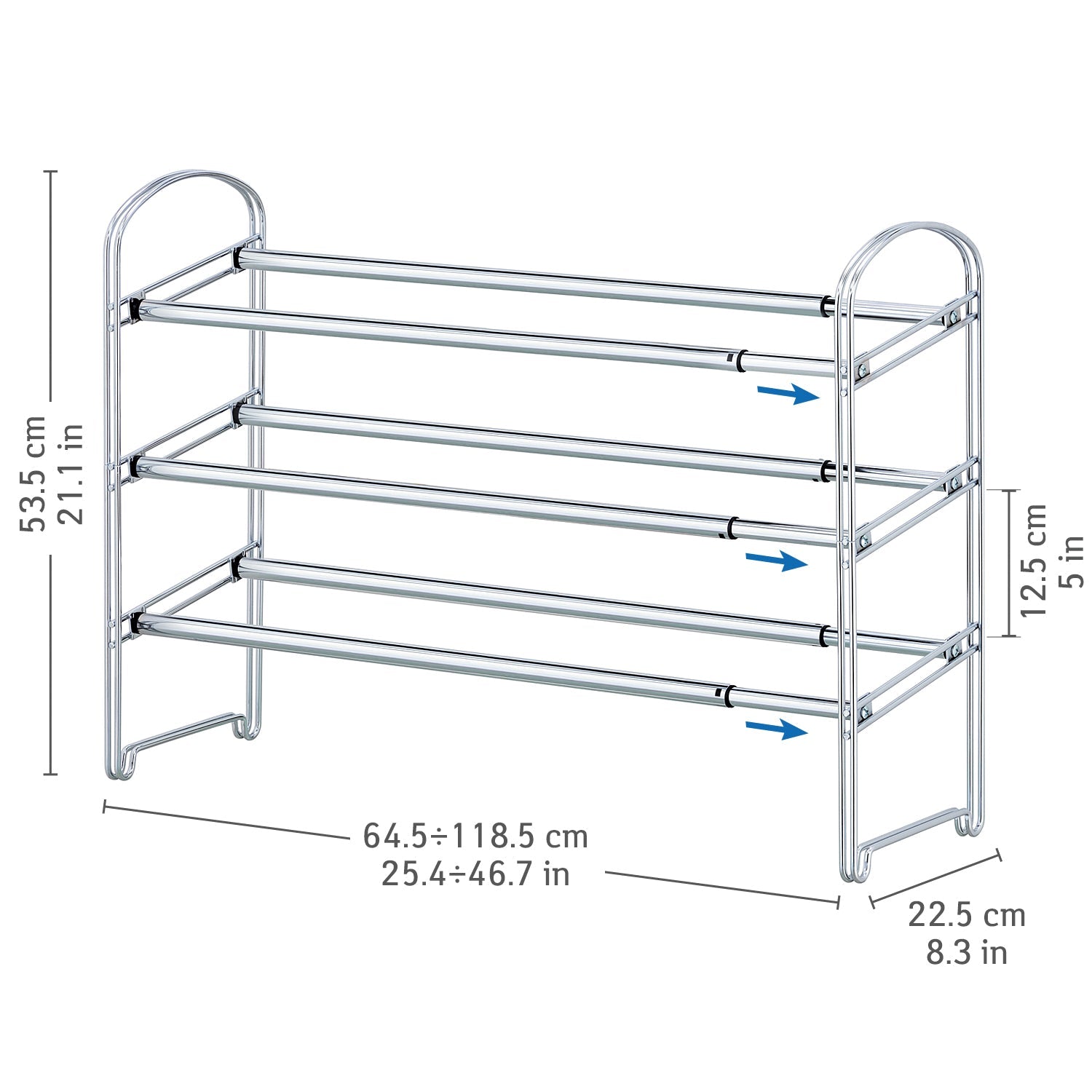 Schuhregal, Schwerlast, 3 Etagen, Ausziehbar Länge 64,5 bis 118 cm, Tatkraft Maestro