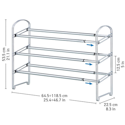 Etagère à Chaussures en Acier Chromé 3 Etages, Porte-Chaussures Extensible, Tatkraft Maestro