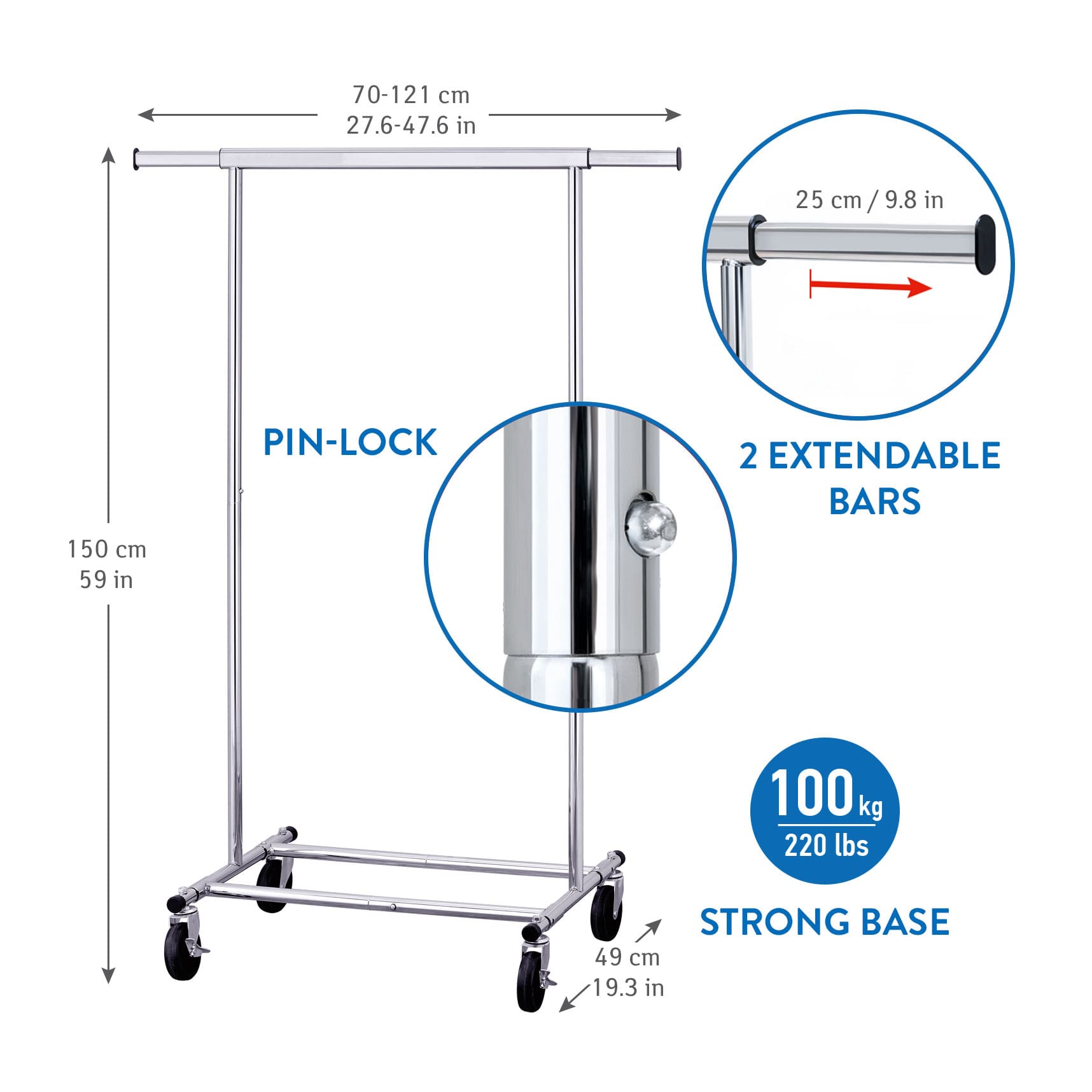 Kleiderständer, Garderobenständer, Kleiderständer-Stabil, Rollgarderobe, Schwerlast-Kleiderständer, Tatkraft Darren, 3