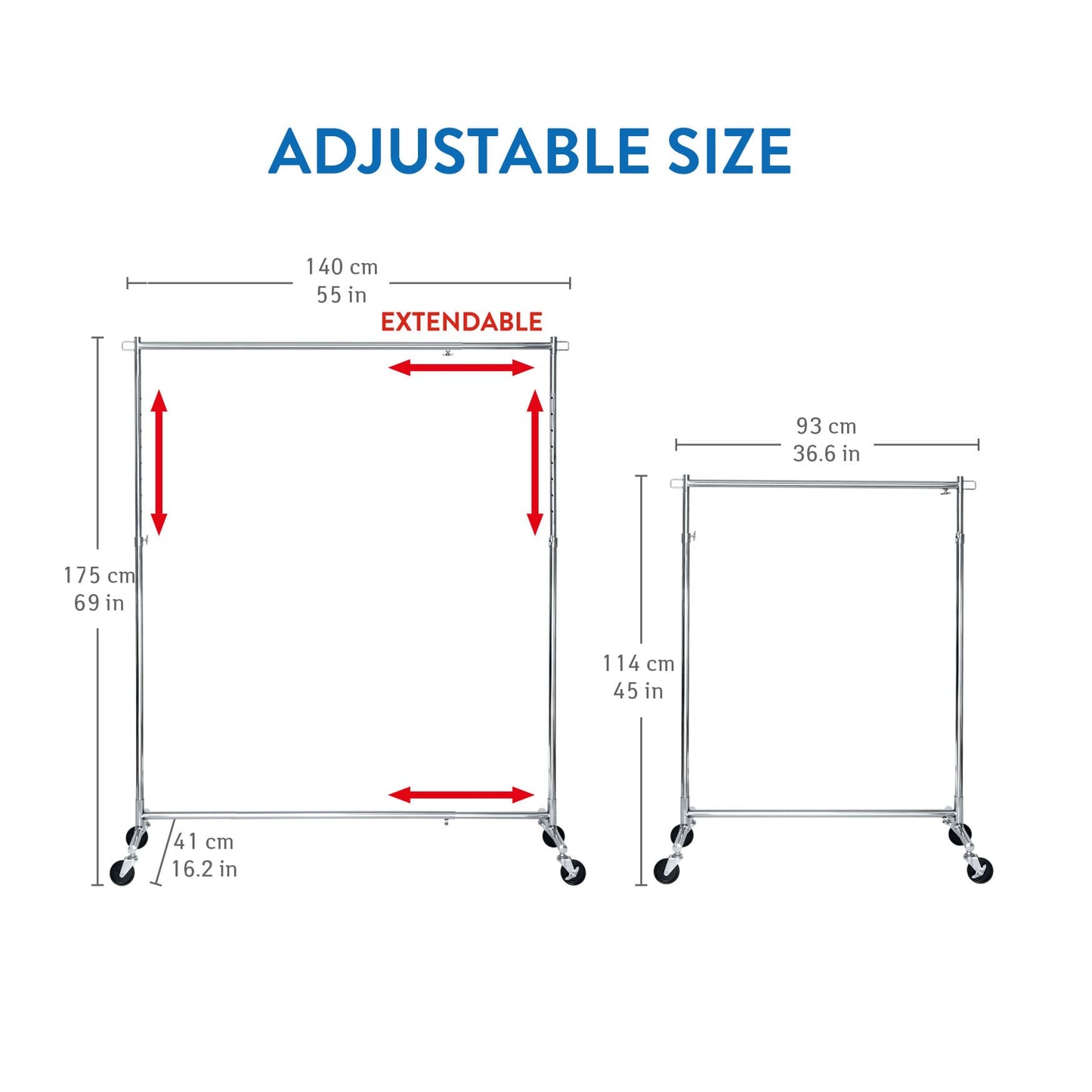 Portant Vêtement Solide 100 kg Capacité, Extensible, Hauteur ajustable, Penderie sur Roulette, Portant, Tatkraft Urban, 6