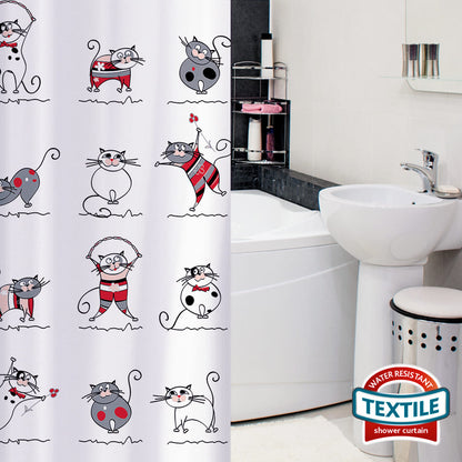 Duschvorhang, Duschvorhang Badewanne, Duschvorhang Textil, Duschvorhang Modern, Textil Polyester, Tatkraft Funny Cats, 5