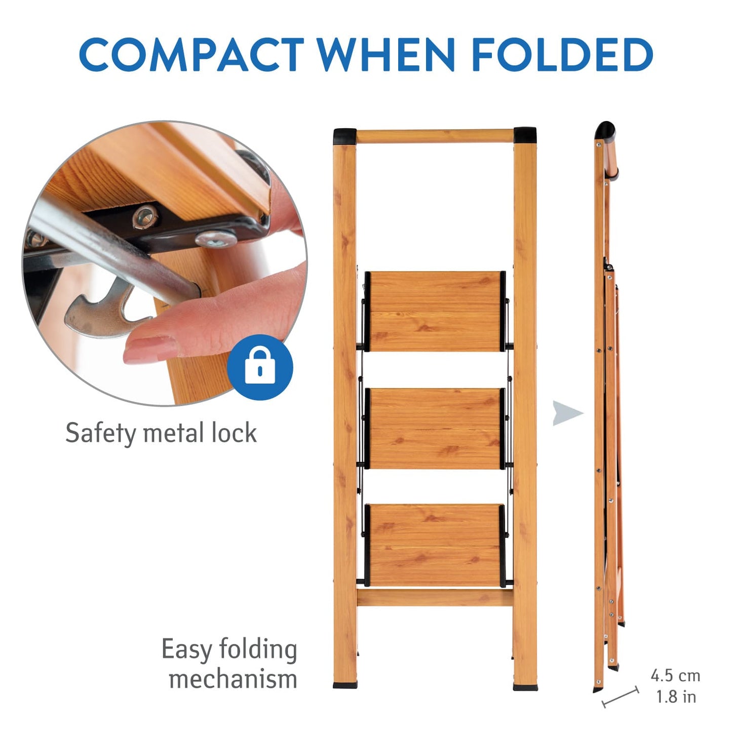 Escalera  Plegable, de Aluminio, con revestimiento de madera veteada, a prueba de óxido, resistente a arañazos, soporta 150 kg