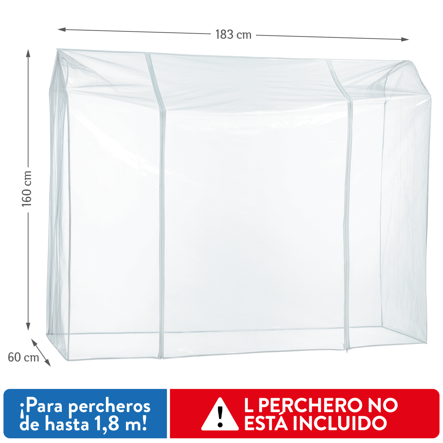 Funda para Perchero de Ropa, Fácil de Abrir y Cerrar, Plástico Transparente, Extra Ancho, L183 cm, Tatkraft Big, 4