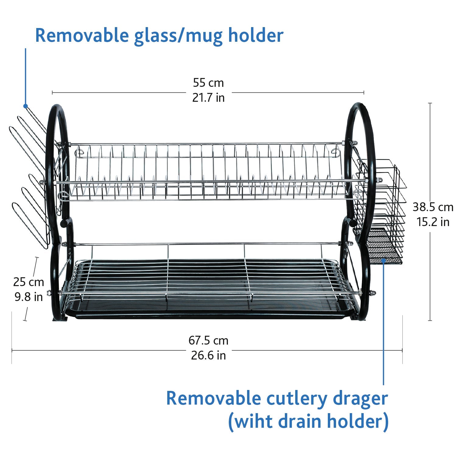 2-Tier Large Chromed Dish Drainer with Mug Holder & Cutlery Drainer, art moon Desert, 2