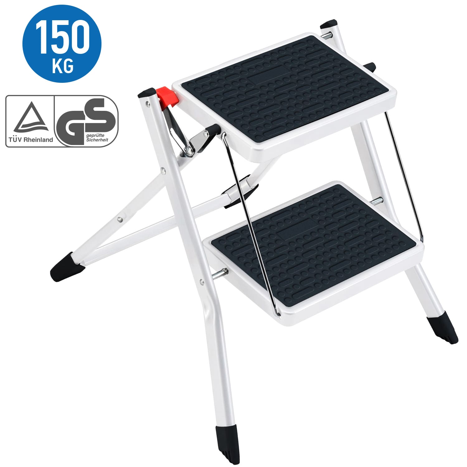 2 Step Ladder Foldable Compact with Anti Slip Coating Powder Coated Steel L49.5xH48.5xD44.5 cm, Tatkraft Rock, 1