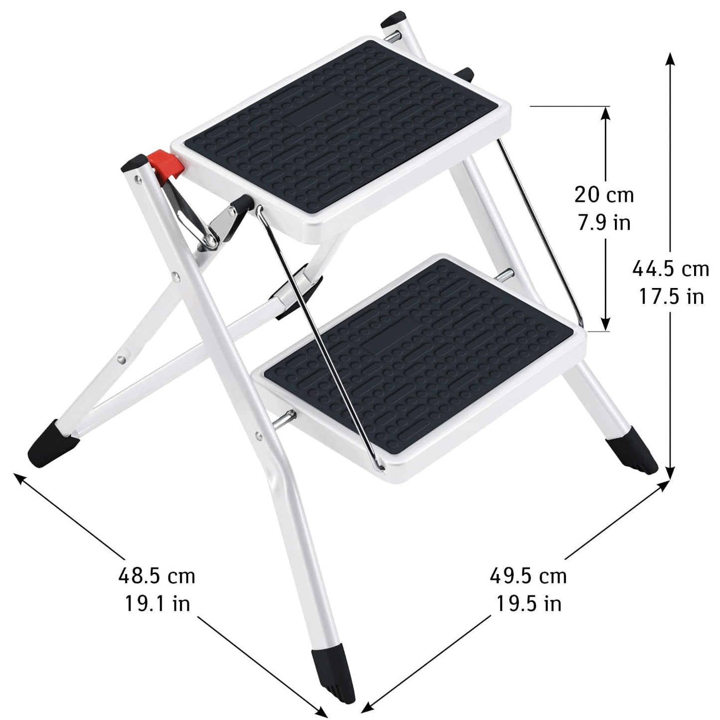 2 Step Ladder Foldable Compact with Anti Slip Coating Powder Coated Steel L49.5xH48.5xD44.5 cm, Tatkraft Rock, 5