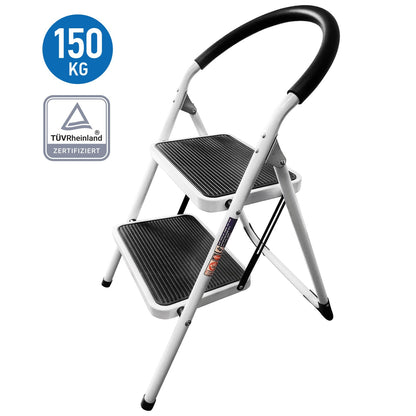 2 Step Ladder, Heavy Duty Step ladder, Holds up to 150 kg, Folding Step Ladder with Nonslip Steps, WonderWorker Barrow, 1