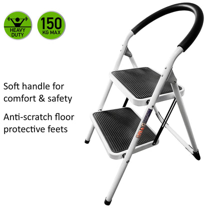 2 Step Ladder, Heavy Duty Step ladder, Holds up to 150 kg, Folding Step Ladder with Nonslip Steps, WonderWorker Barrow, 1