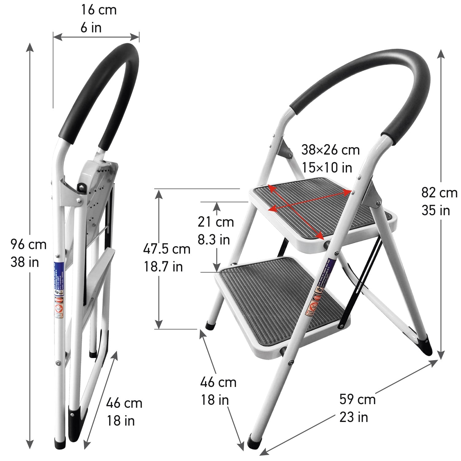 2 Step Ladder, Heavy Duty Step ladder, Holds up to 150 kg, Folding Step Ladder with Nonslip Steps, WonderWorker Barrow, 1