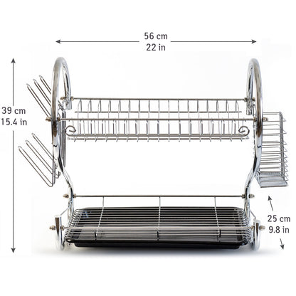 2 Tier Chromed Dish Drainer with Mug Holder and Cutlery Drainer, Tatkraft Helga, 2