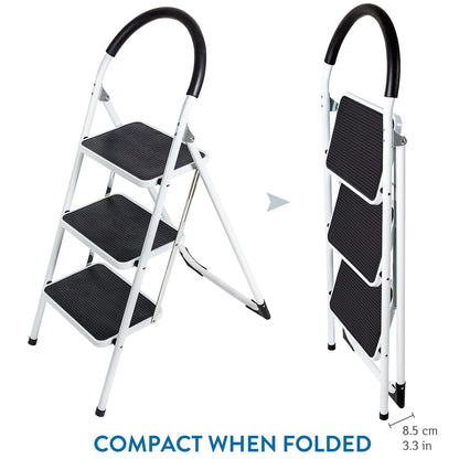 3 Step Ladder, Anti-Slip Steps and Feet, Folding Step Ladder, Heavy Duty Holds Up to 150 kg , WonderWorker Bold, 1