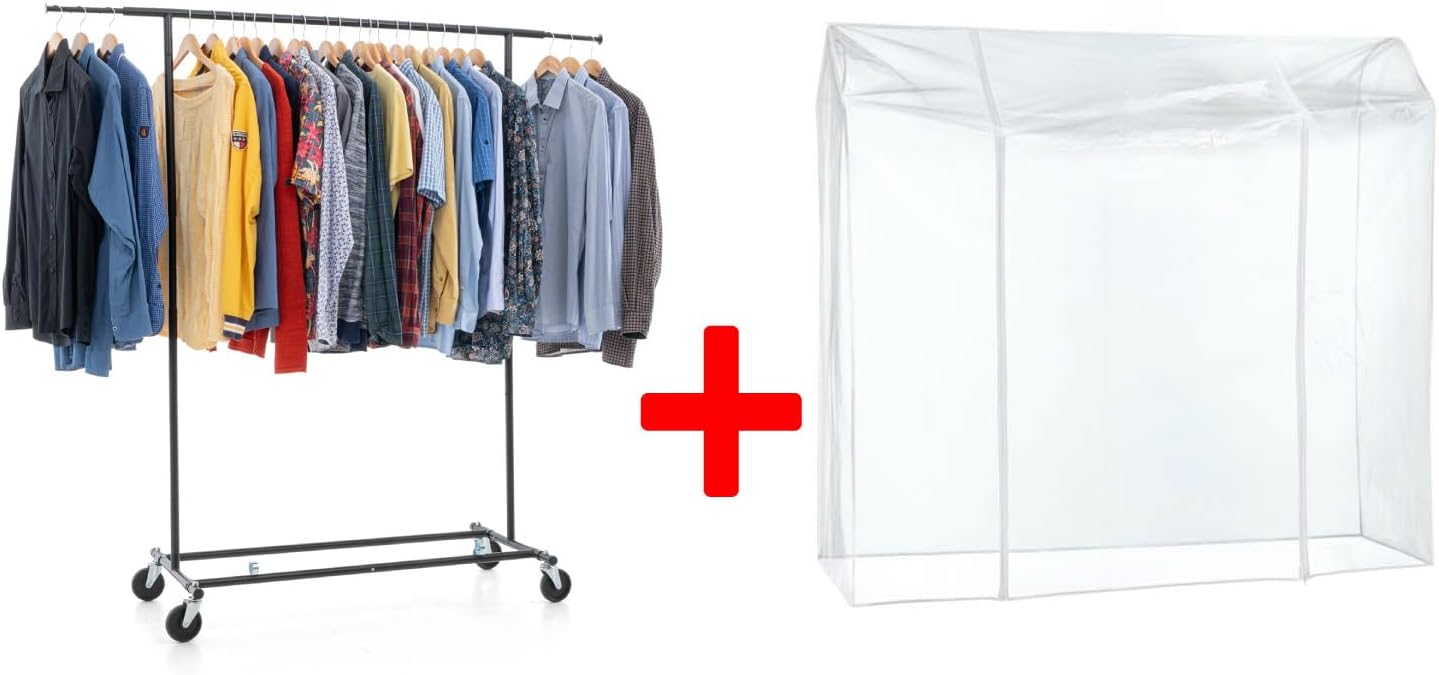 Heavy Duty Clothes Rail, Clothes Rail with Cover, Wardrobe on Wheels, 100 Kg Load Capacity, Tatkraft Derek & Big, 4