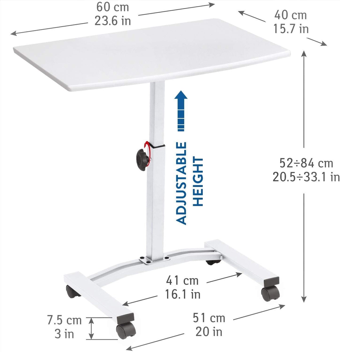 Mesa laptop, Mesa para ordenador portatil, Mesa portatil, ajustable en altura, L60 X P40 X A51-84 cm, Tatkraft Cheer 