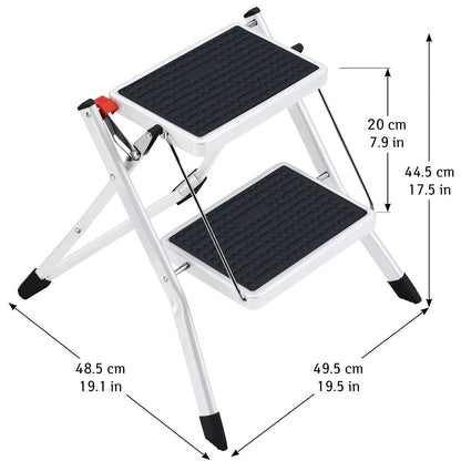 Escalera Plegable Robusta, Hasta 150kg, 2 Escalones Antideslizantes, Acero - Tatkraft Rock