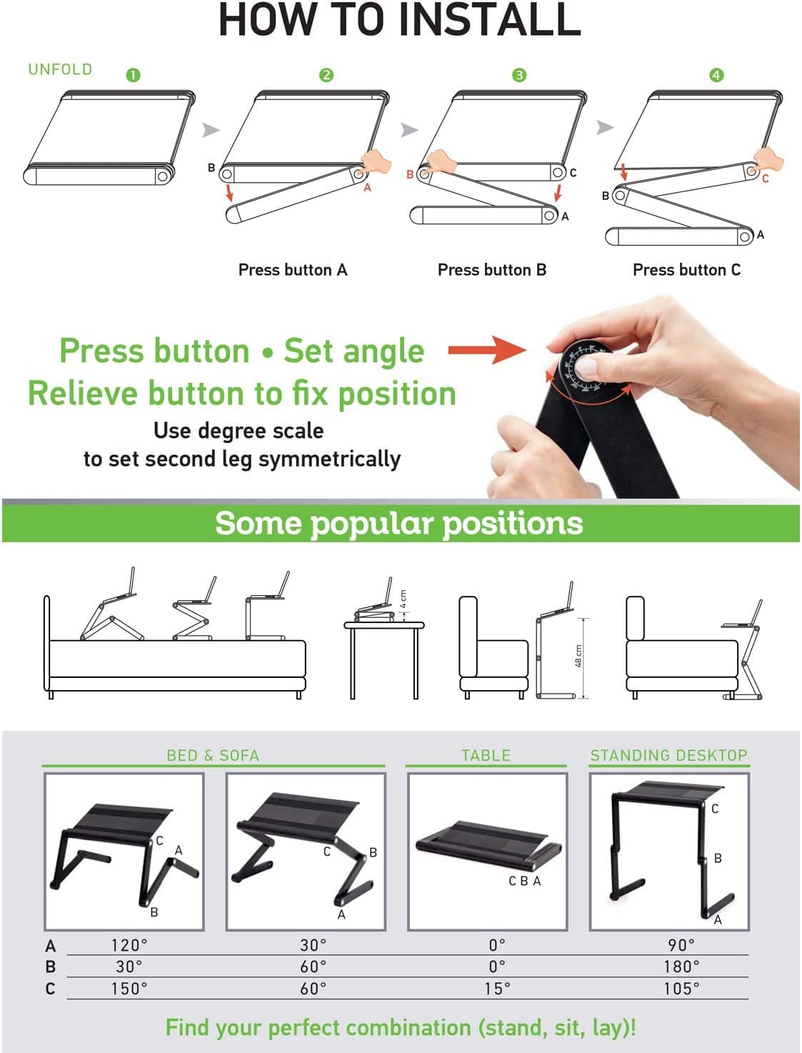 Table pliante pour ordinateur portable, Réglable, WonderWorker Nobel