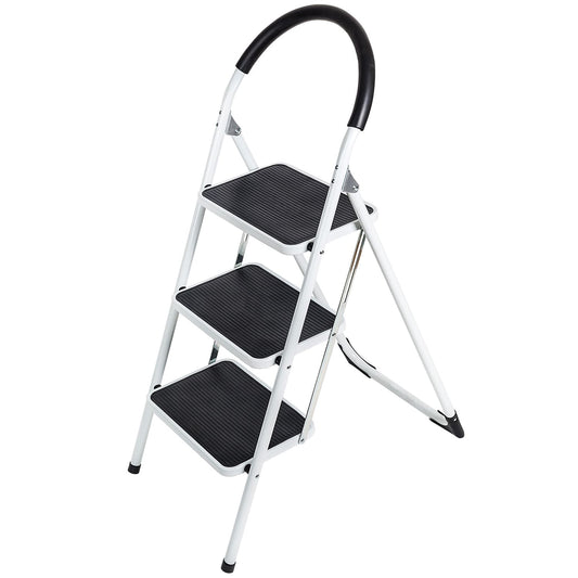 WonderWorker Bold - Escalera plegable, Escalera 3 escalones, antideslizantes, acero con recubrimiento en polvo, 150 kg