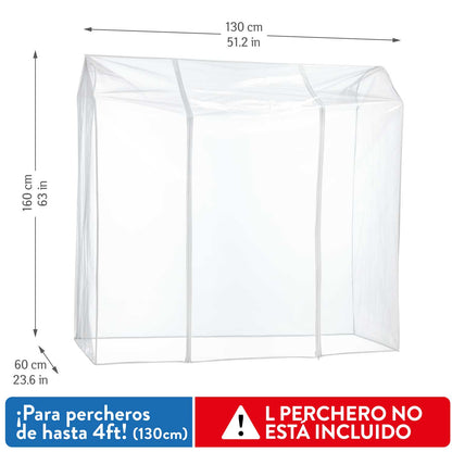 Funda para Percheros, Protección contra Polvo, Olores, Lluvia, Cubierta de PVC Transparente con 2 Cremalleras