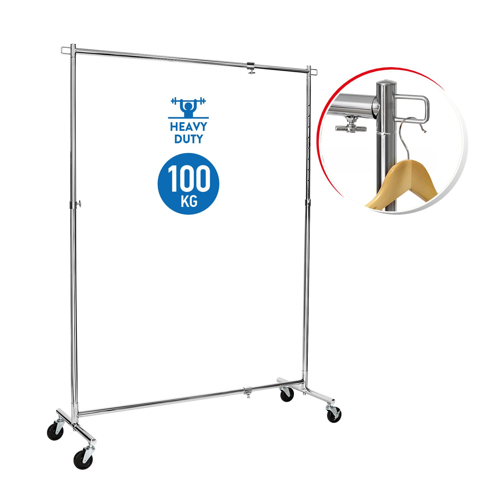 Adjustable Heavy-Duty Clothes Rail with Industrial Grade Locking Wheels, Tatkraft Urban, 4