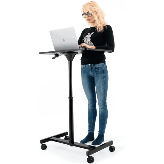 Airlift Pneumatic Sit-Stand Laptop Desk with Wheels, Adjustable Height 74 – 114 cm, Laptop Stand, Black, Tatkraft Focus