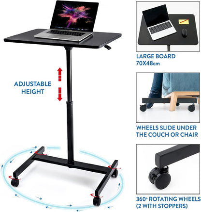 Airlift Pneumatic Sit-Stand Laptop Desk with Wheels, Adjustable Height 74 – 114 cm, Laptop Stand, Black, Tatkraft Focus, 5