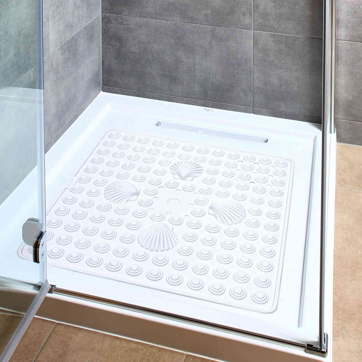 Alfombra de Ducha Antideslizante, 48x48cm, fabricada en Italia, Color Blanco, Tatkraft Shell