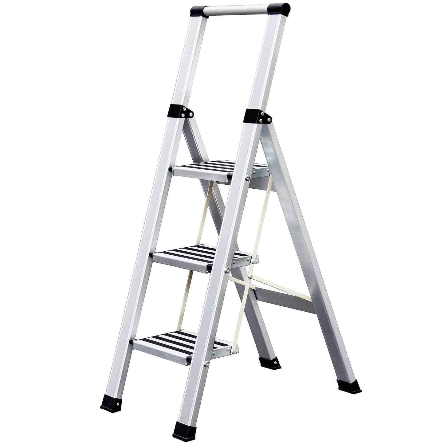 Aluminium 3 Step Folding Ladder, Anti-Slip Steps and Feet, Holds Up to 150 kg, Tatkraft Adamant