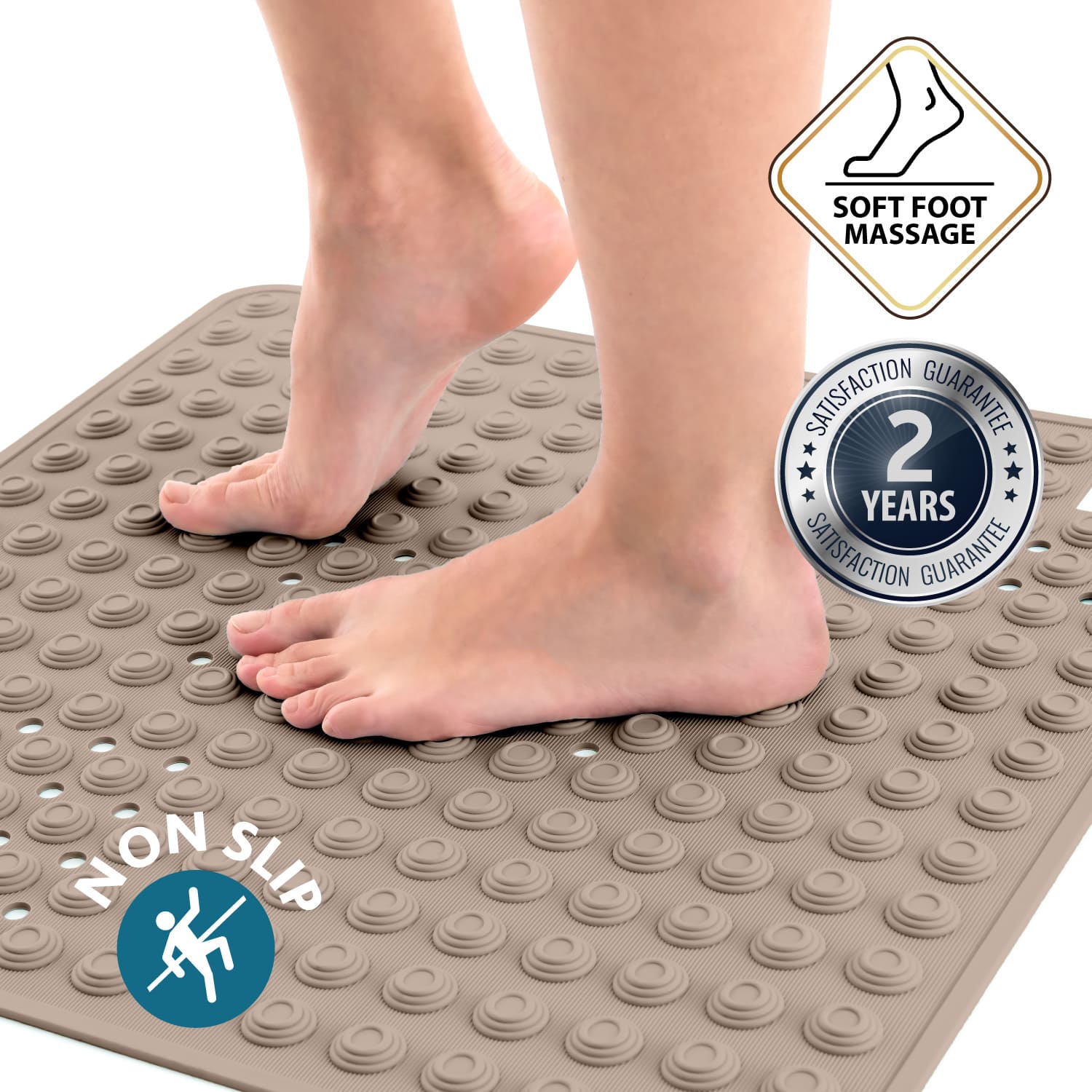 Anti-Slip TPR Shower Mat, 60x60 cm, Provide safety and comfort during shower, Made in Italy, Tatkraft Detail Brown, 1