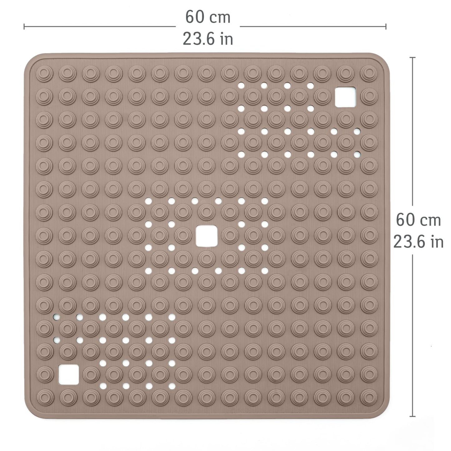 Anti-Slip TPR Shower Mat, 60x60 cm, Provide safety and comfort during shower, Made in Italy, Tatkraft Detail Brown, 2