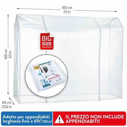 Housse Portant Vetement, Grande, L 183 cm, Housse pour Portant Vetement, Plastique Waterproof Transparent, Tatkraft BIG, 3