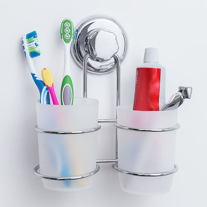 Bathroom Tumbler and Toothbrush Holder, Easy Installation no Drilling, Tatkraft Odr