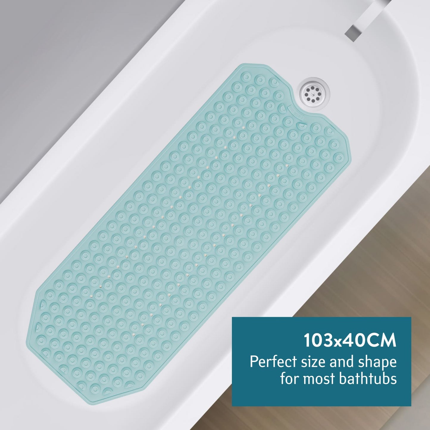 Bathtub Mat, Shower Mat, Non Slip Coating, Safety for Elderly and Kids, Made in Italy, Tatkraft Secure Blue, 2