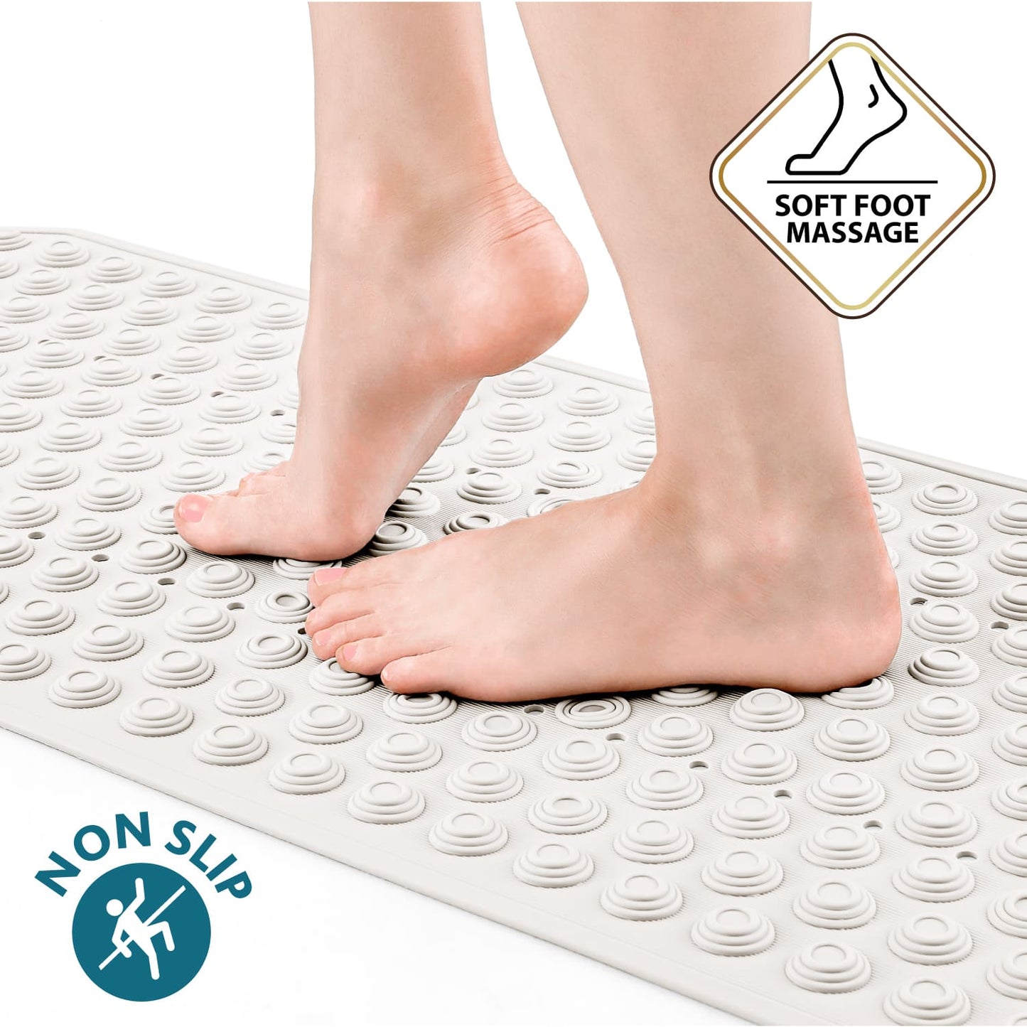 Bathtub Mat, Shower Mat, Non Slip Coating, Safety for Elderly and Kids, Made in Italy, Tatkraft Secure White, 2